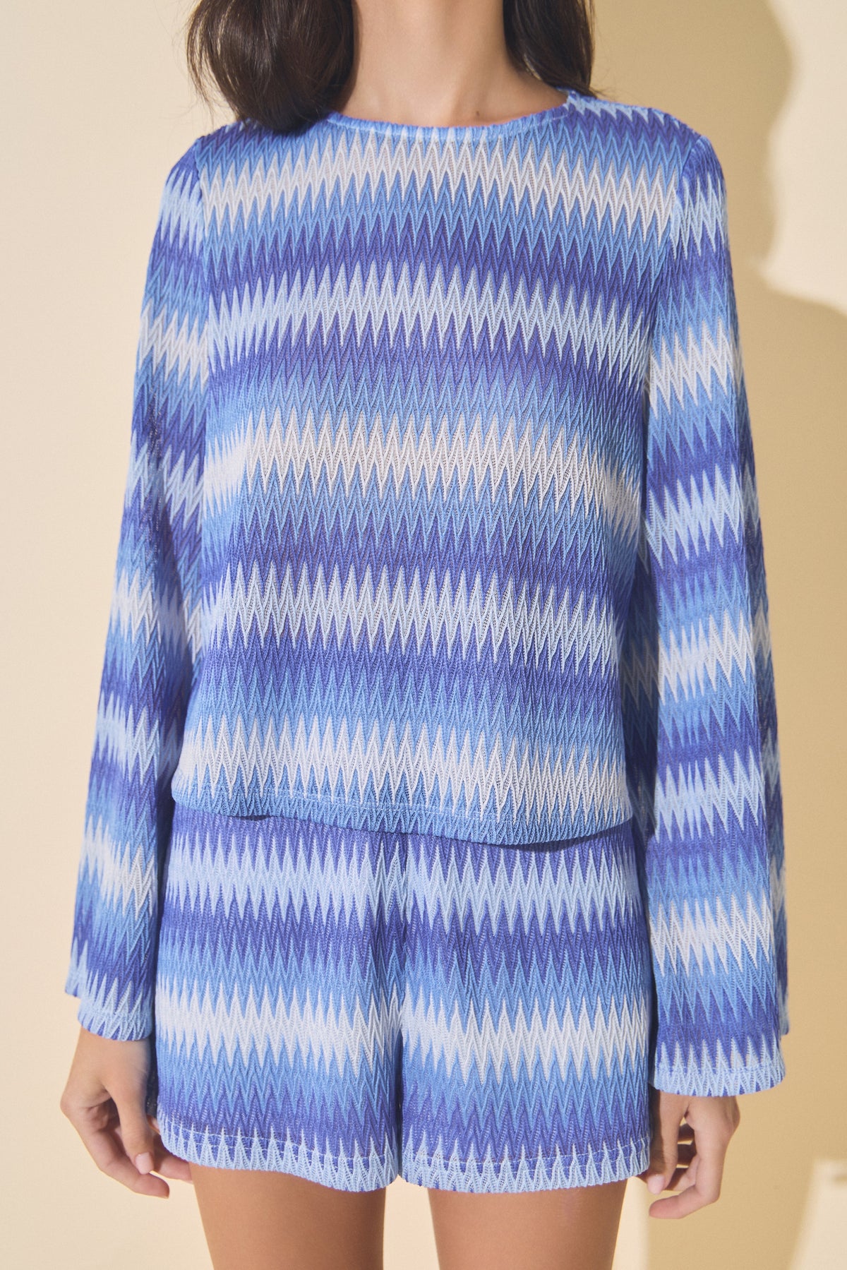 Chevron Patterned Bell Sleeve Sweater