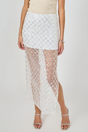 Embellished Mesh Maxi Skirt