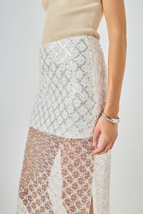 Embellished Mesh Maxi Skirt