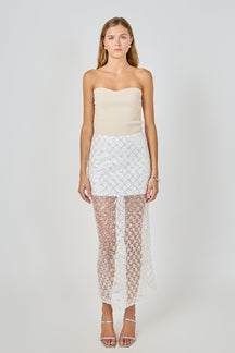 Embellished Mesh Maxi Skirt