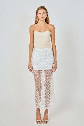 Embellished Mesh Maxi Skirt