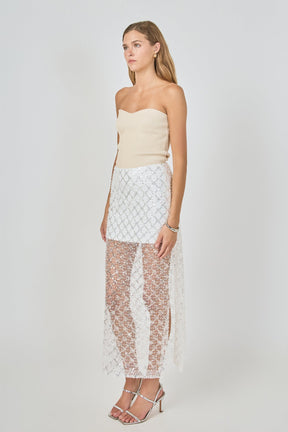 Embellished Mesh Maxi Skirt