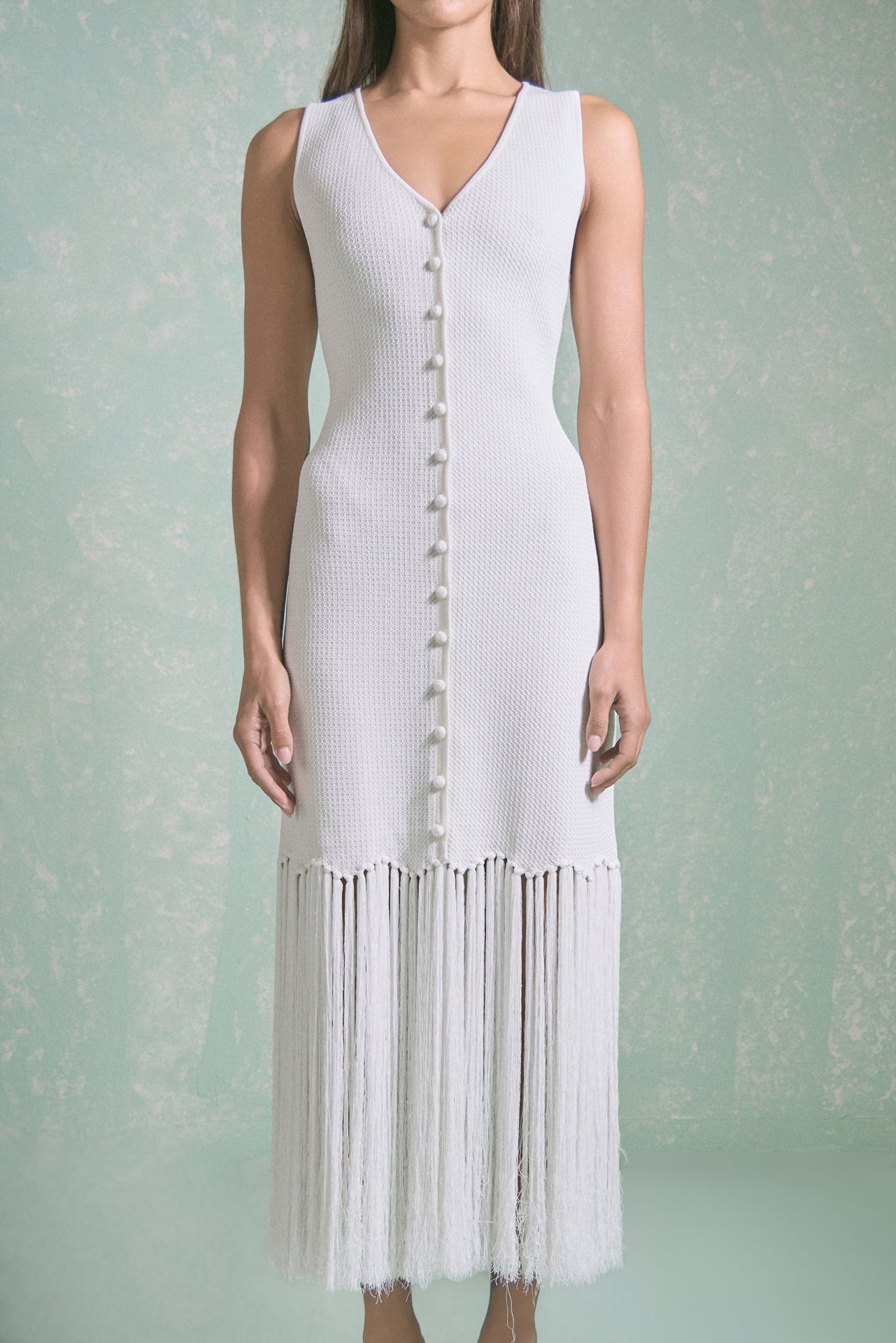 Sleeveless Fringed Knit Midi Dress