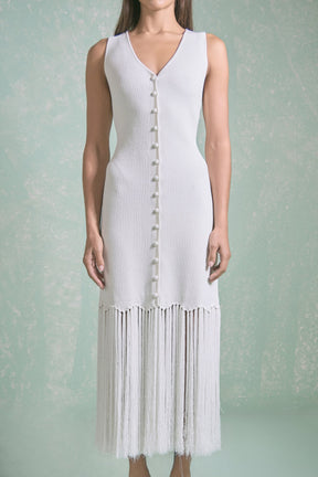 Sleeveless Fringed Knit Midi Dress