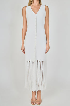 Sleeveless Fringed Knit Midi Dress
