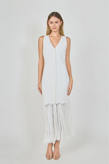Sleeveless Fringed Knit Midi Dress