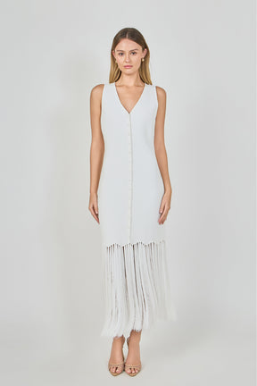 Sleeveless Fringed Knit Midi Dress