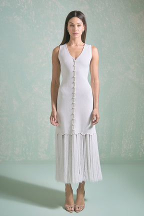 Sleeveless Fringed Knit Midi Dress