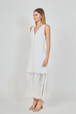 Sleeveless Fringed Knit Midi Dress