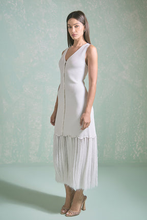 Sleeveless Fringed Knit Midi Dress