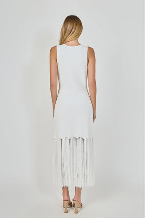 Sleeveless Fringed Knit Midi Dress