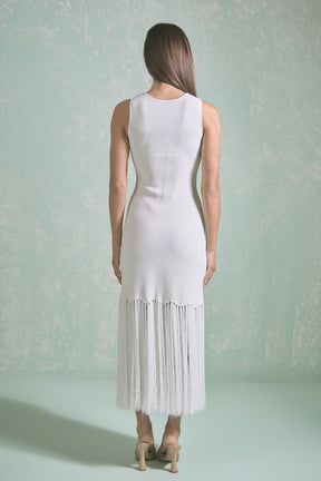 Sleeveless Fringed Knit Midi Dress