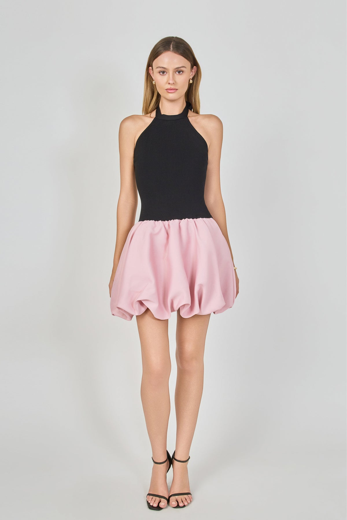 Mix Media Halterneck Bubble Mini Dress