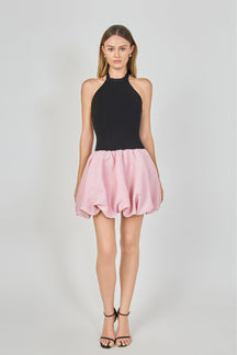 ENDLESS ROSE - Mix Media Halterneck Bubble Mini Dress - DRESSES available at Objectrare