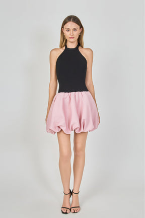 ENDLESS ROSE - Mix Media Halterneck Bubble Mini Dress - DRESSES available at Objectrare