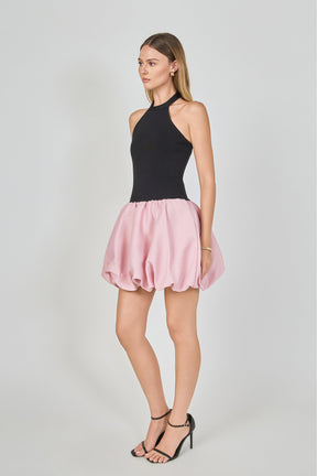 ENDLESS ROSE - Mix Media Halterneck Bubble Mini Dress - DRESSES available at Objectrare