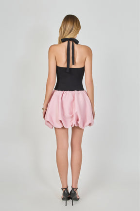 ENDLESS ROSE - Mix Media Halterneck Bubble Mini Dress - DRESSES available at Objectrare