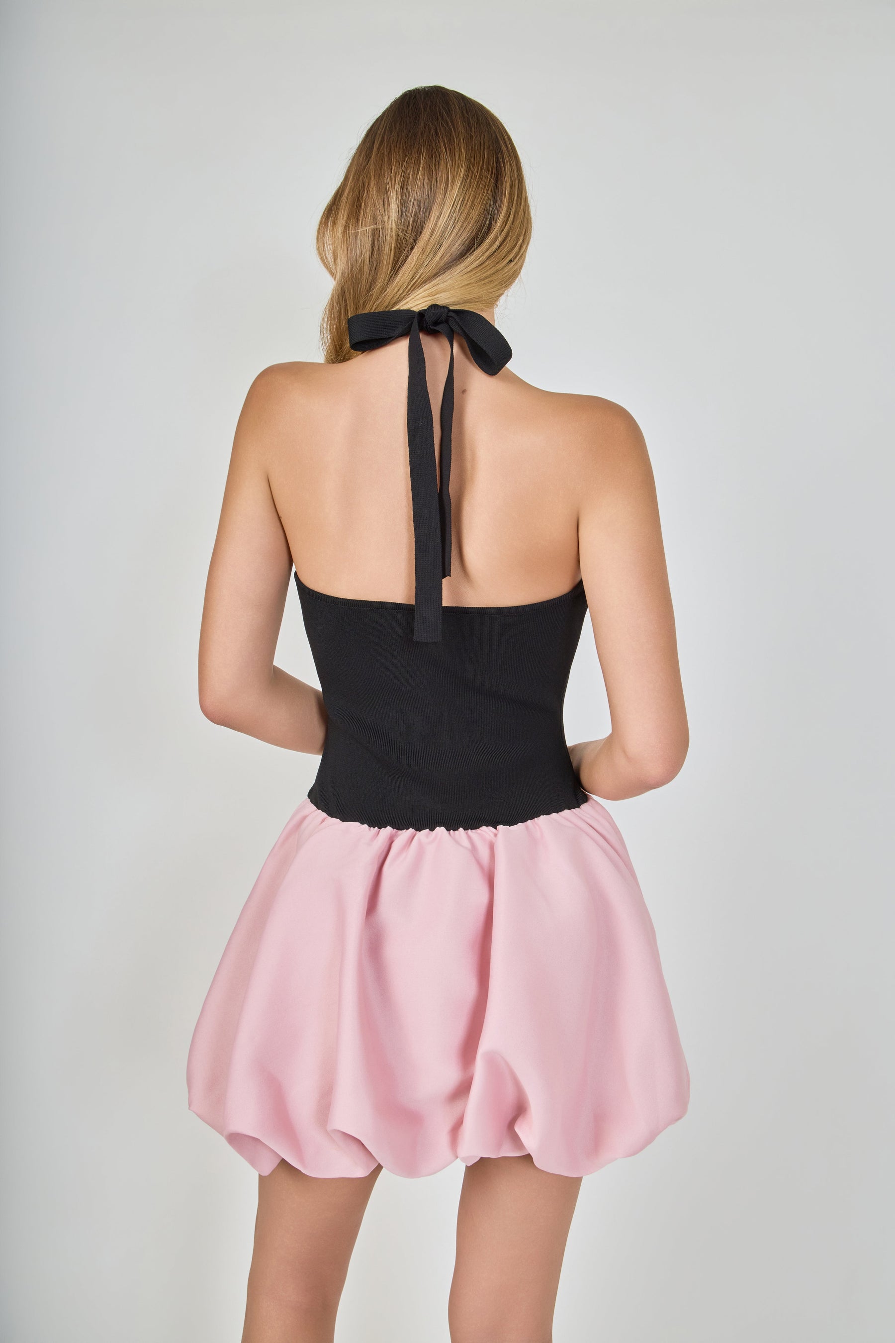 ENDLESS ROSE - Mix Media Halterneck Bubble Mini Dress - DRESSES available at Objectrare