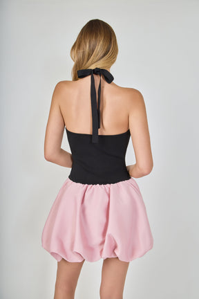 ENDLESS ROSE - Mix Media Halterneck Bubble Mini Dress - DRESSES available at Objectrare