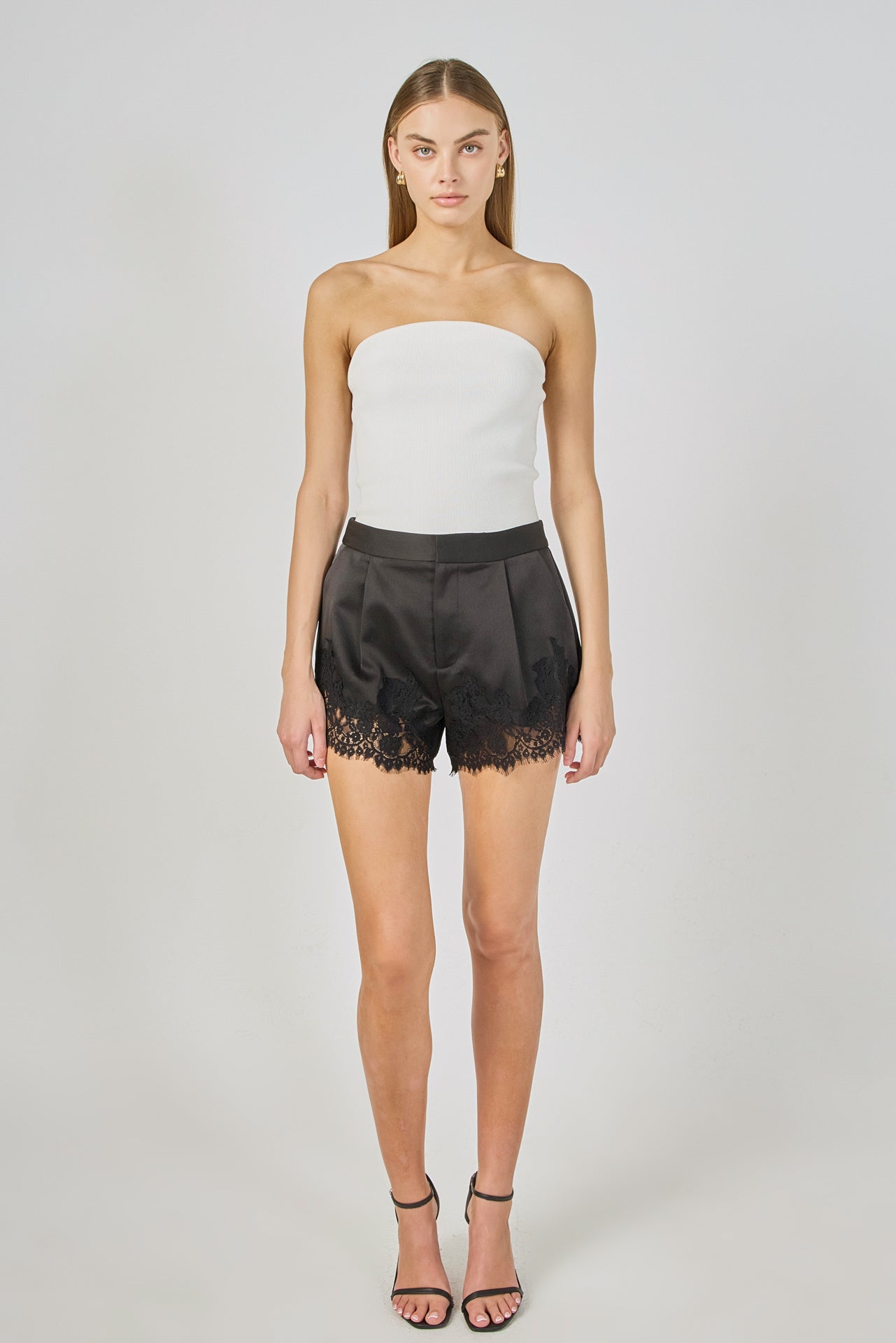 ENDLESS ROSE - Lace Trimmed Satin Shorts - DRESSES available at Objectrare