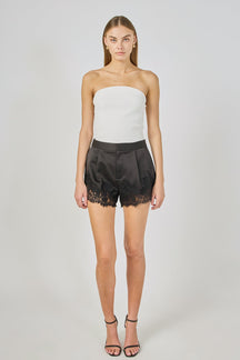 ENDLESS ROSE - Lace Trimmed Satin Shorts - DRESSES available at Objectrare
