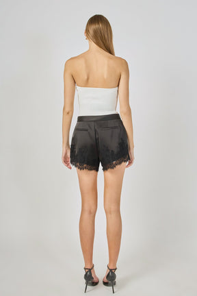 ENDLESS ROSE - Lace Trimmed Satin Shorts - DRESSES available at Objectrare