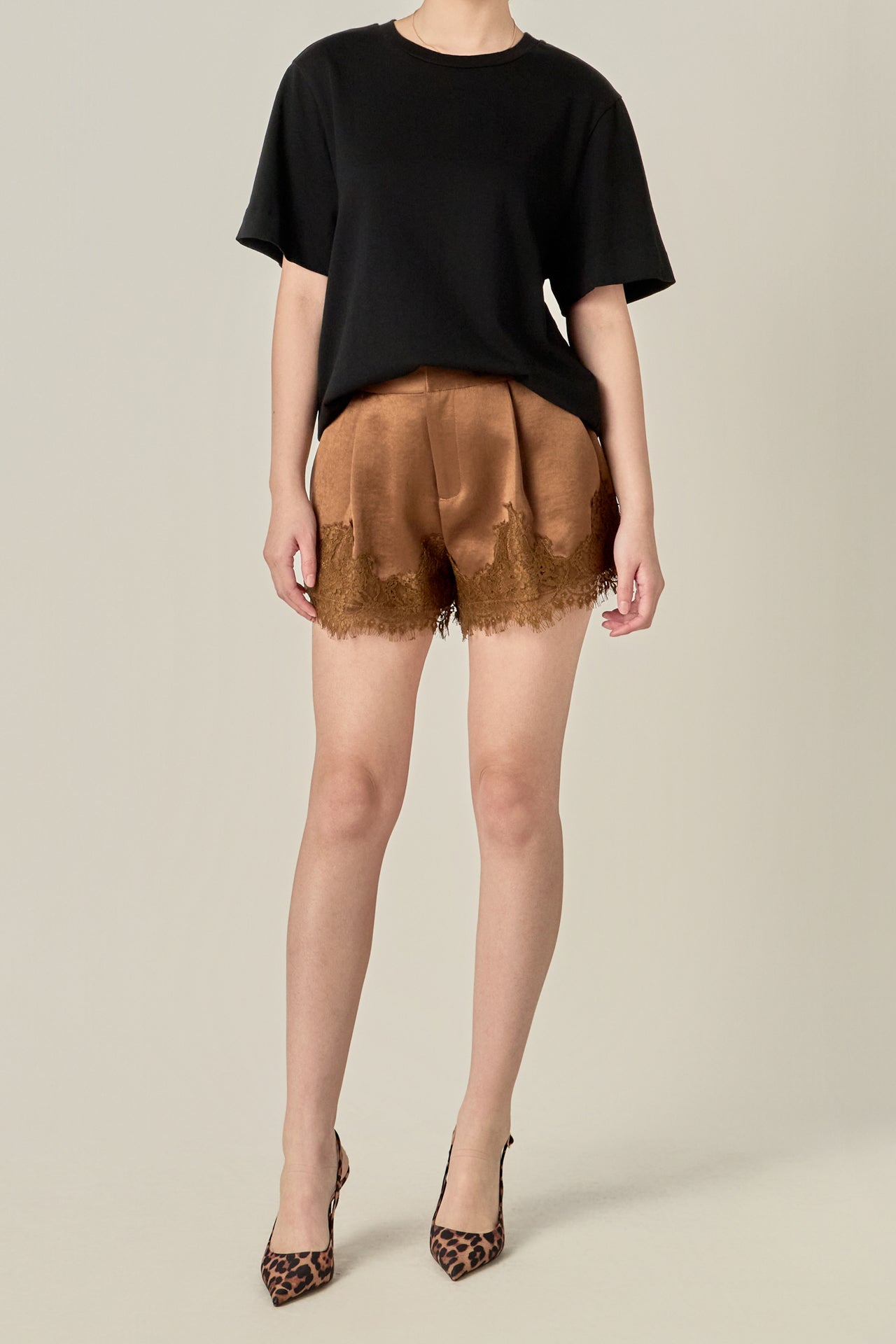 ENDLESS ROSE - Lace Trimmed Satin Shorts - DRESSES available at Objectrare