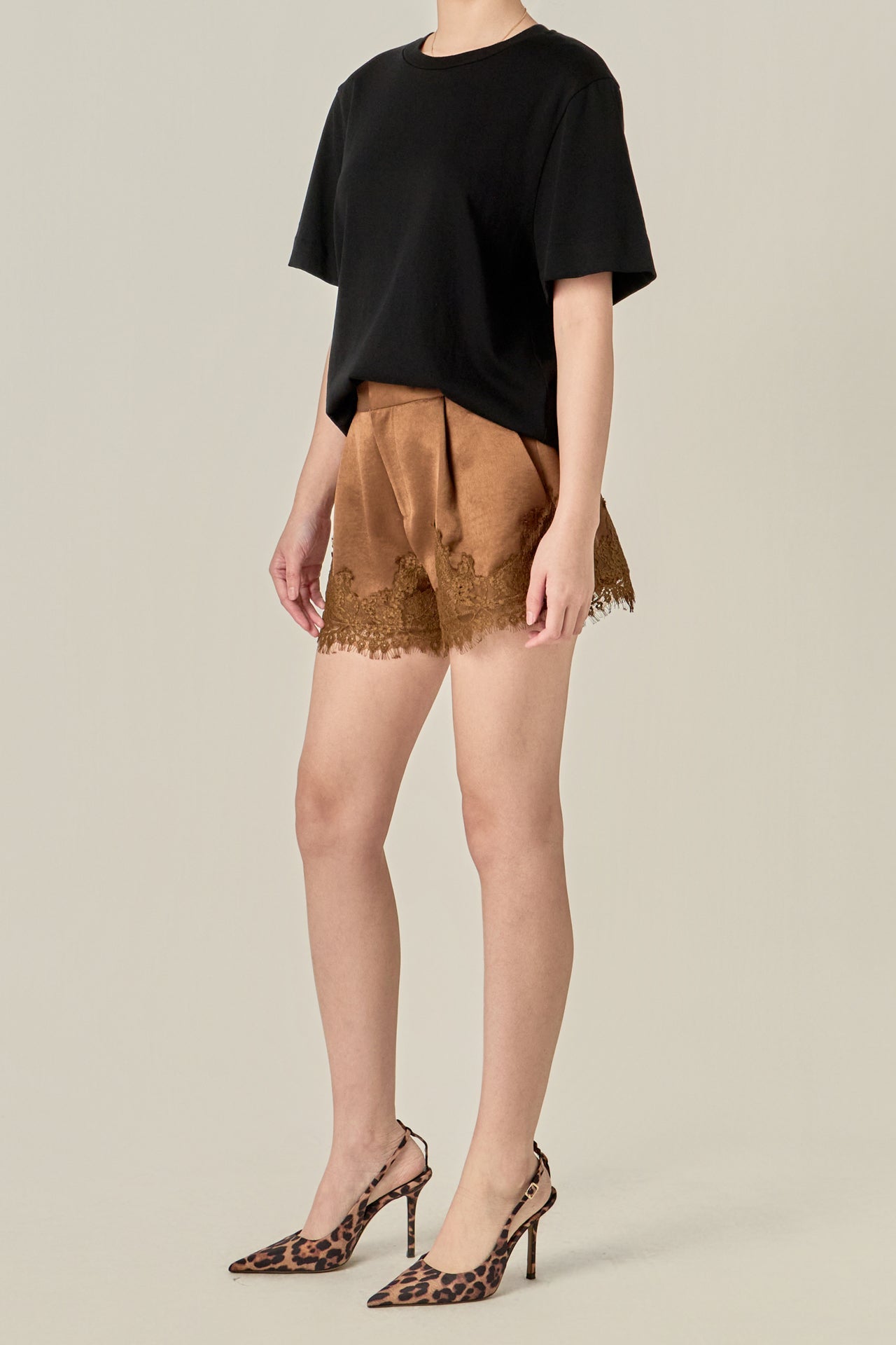 ENDLESS ROSE - Lace Trimmed Satin Shorts - DRESSES available at Objectrare