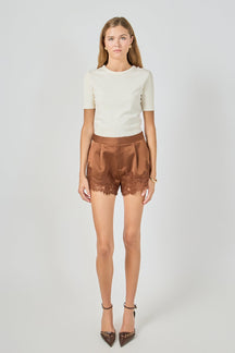 ENDLESS ROSE - Lace Trimmed Satin Shorts - SHORTS available at Objectrare