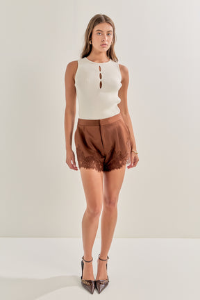 Lace Trimmed Satin Shorts