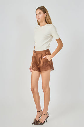 ENDLESS ROSE - Lace Trimmed Satin Shorts - SHORTS available at Objectrare