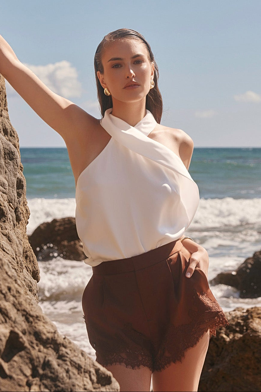 ENDLESS ROSE - Lace Trimmed Satin Shorts - SHORTS available at Objectrare