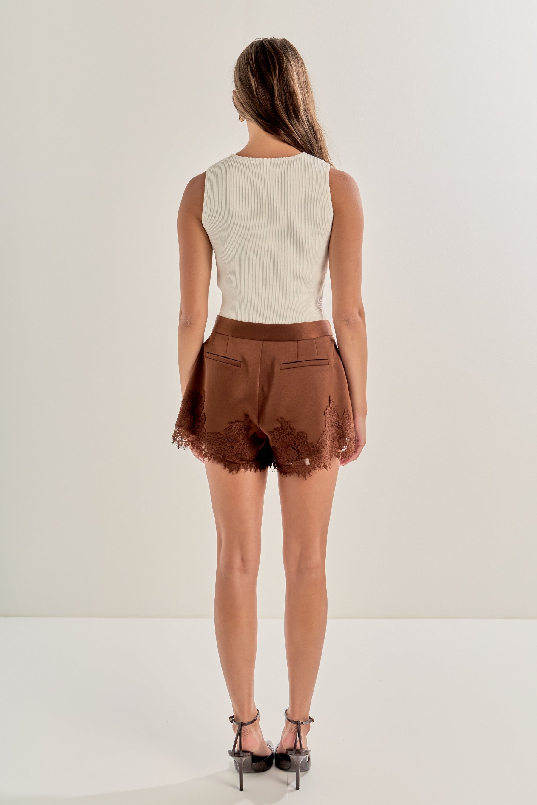 Lace Trimmed Satin Shorts