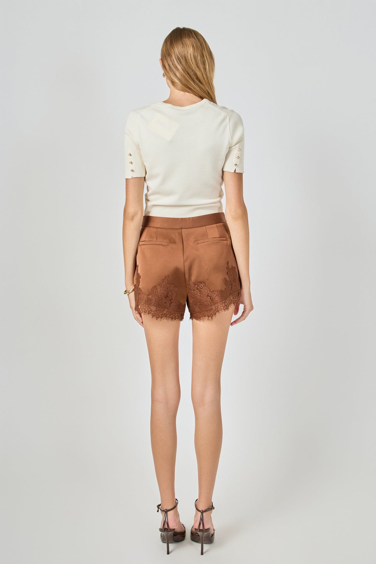 ENDLESS ROSE - Lace Trimmed Satin Shorts - SHORTS available at Objectrare
