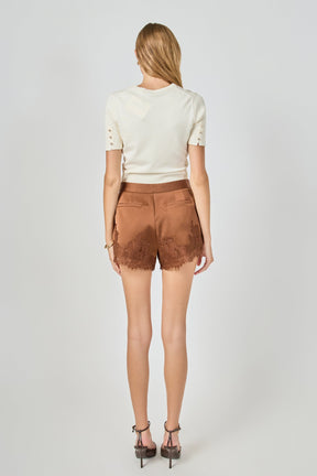 ENDLESS ROSE - Lace Trimmed Satin Shorts - SHORTS available at Objectrare