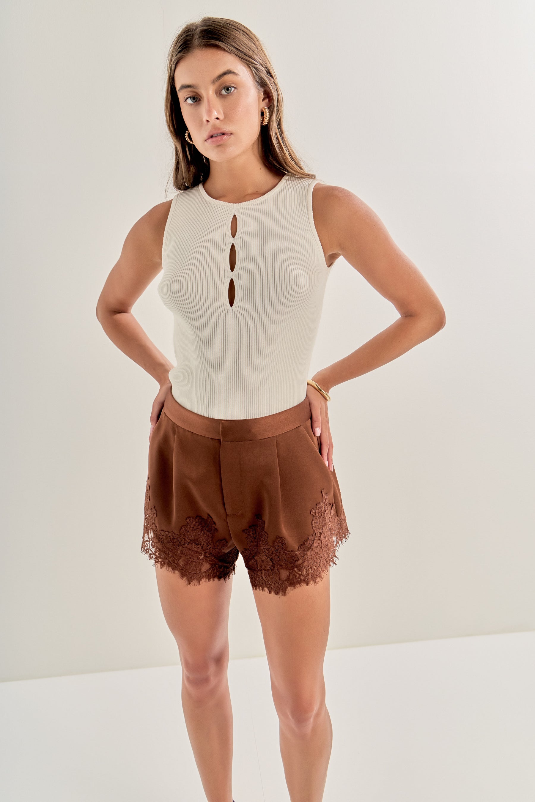 Lace Trimmed Satin Shorts