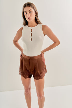 Lace Trimmed Satin Shorts