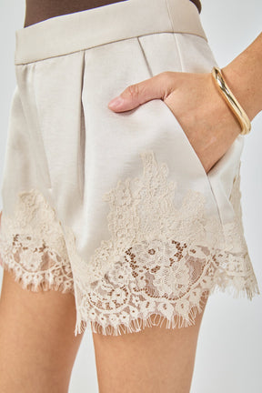 ENDLESS ROSE - Lace Trimmed Satin Shorts - SHORTS available at Objectrare