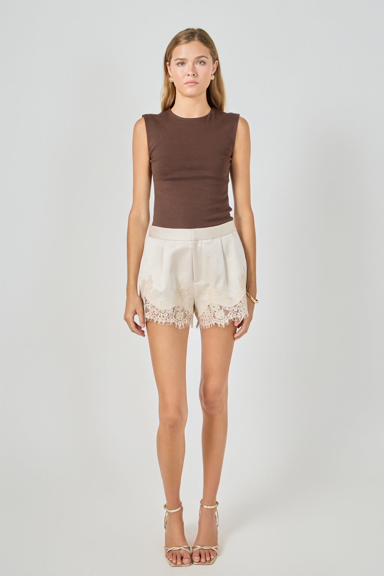ENDLESS ROSE - Lace Trimmed Satin Shorts - SHORTS available at Objectrare