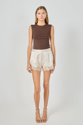 ENDLESS ROSE - Lace Trimmed Satin Shorts - SHORTS available at Objectrare