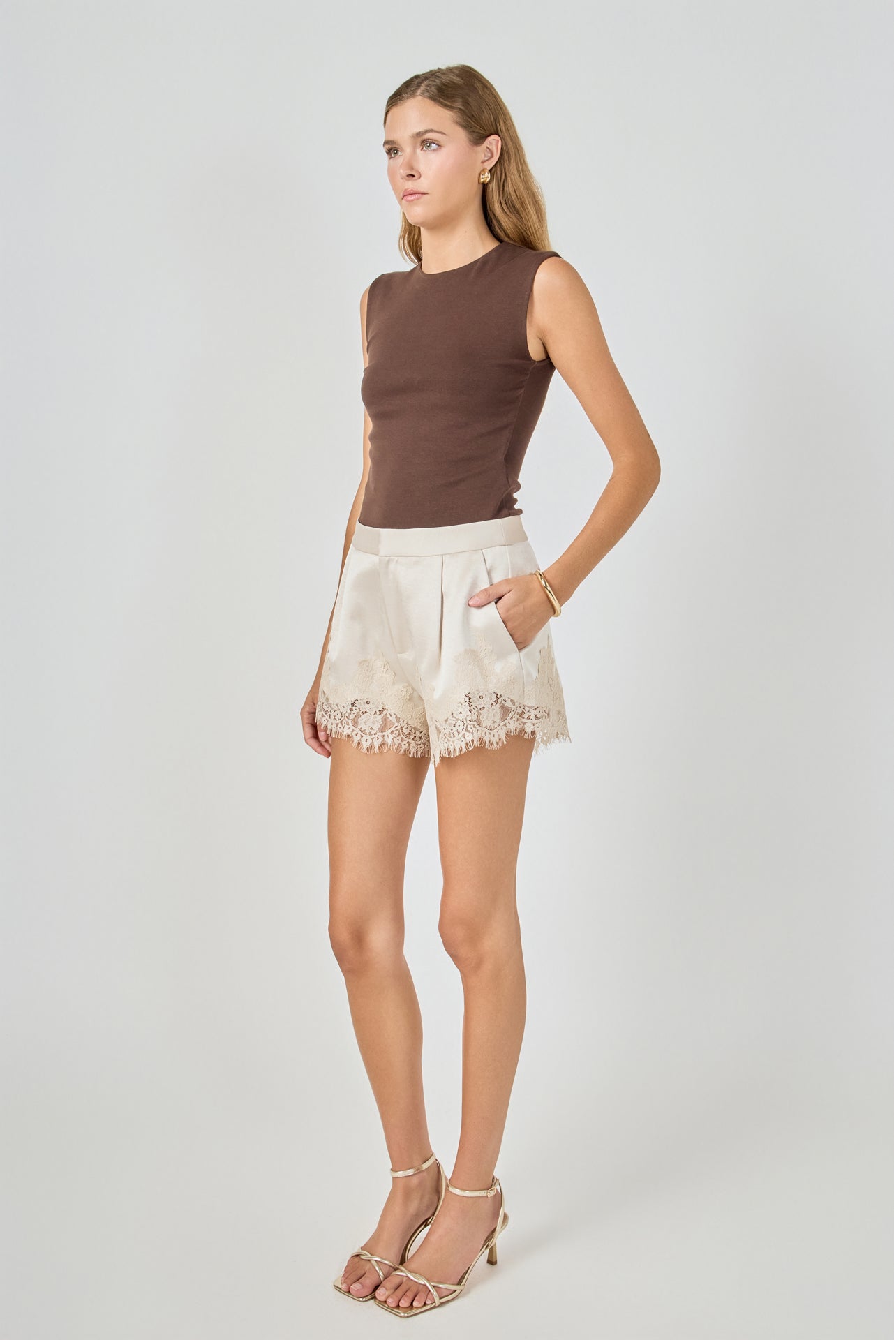 ENDLESS ROSE - Lace Trimmed Satin Shorts - SHORTS available at Objectrare