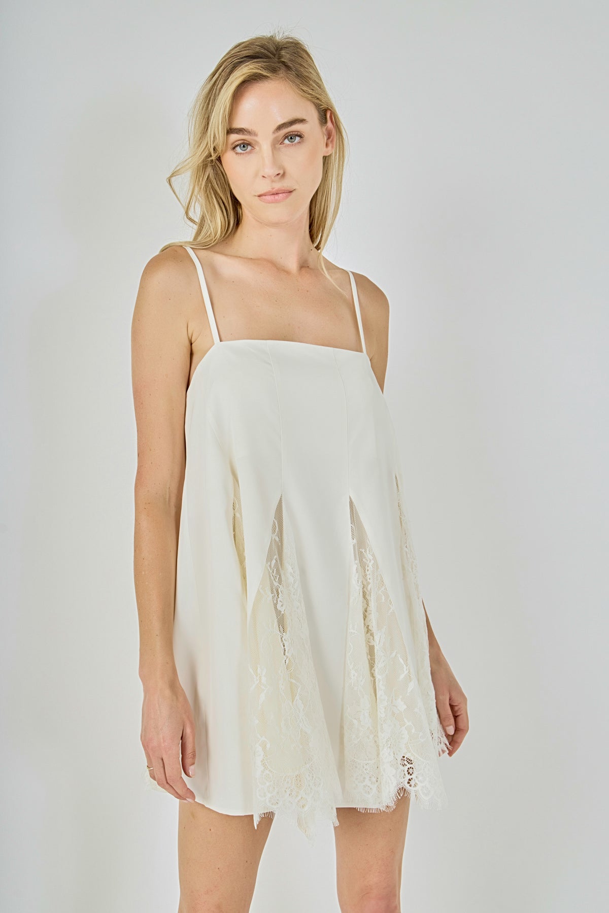 ENDLESS ROSE - Sleeveless Lace Godet Mini Dress - DRESSES available at Objectrare