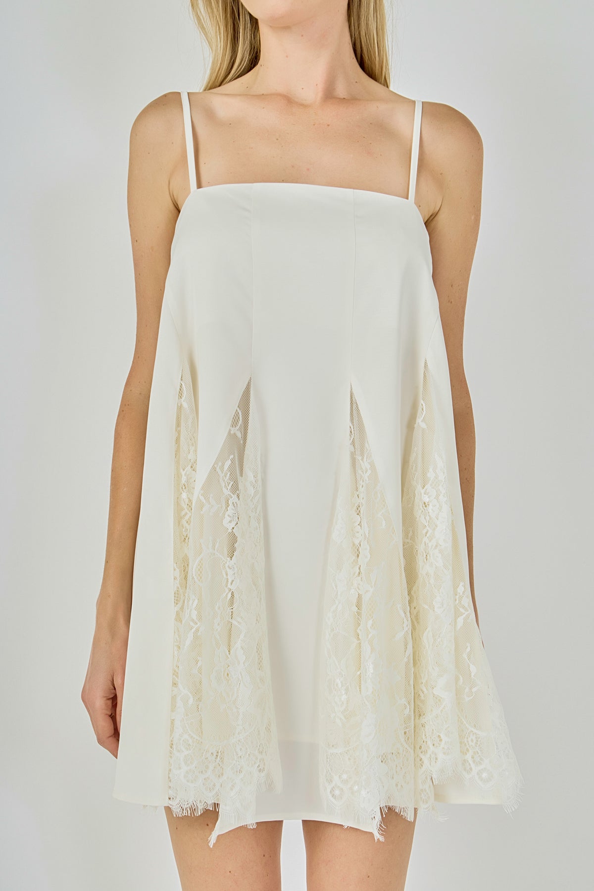 ENDLESS ROSE - Sleeveless Lace Godet Mini Dress - DRESSES available at Objectrare
