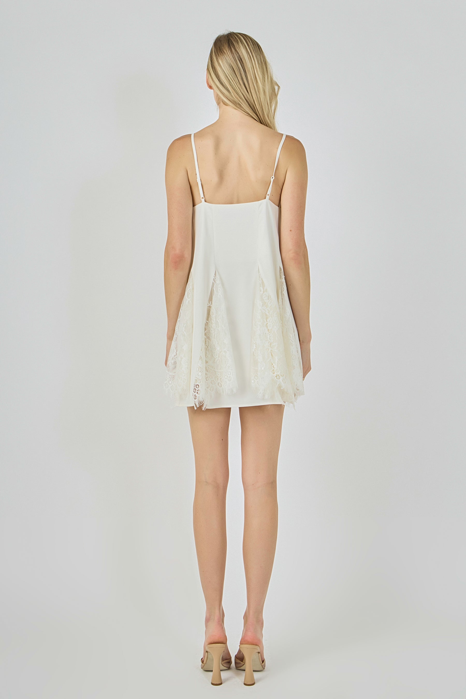 ENDLESS ROSE - Sleeveless Lace Godet Mini Dress - DRESSES available at Objectrare