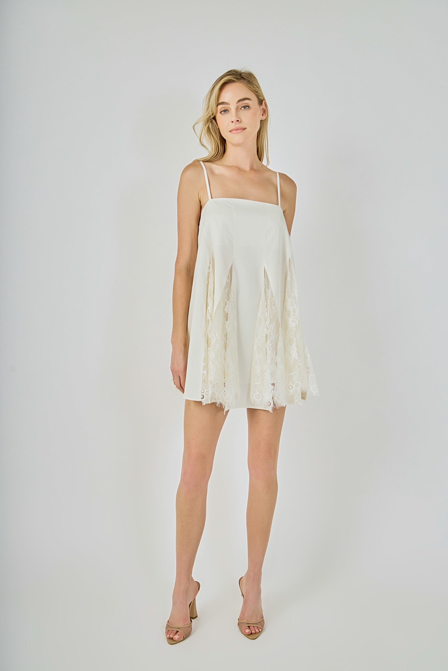 ENDLESS ROSE - Sleeveless Lace Godet Mini Dress - DRESSES available at Objectrare