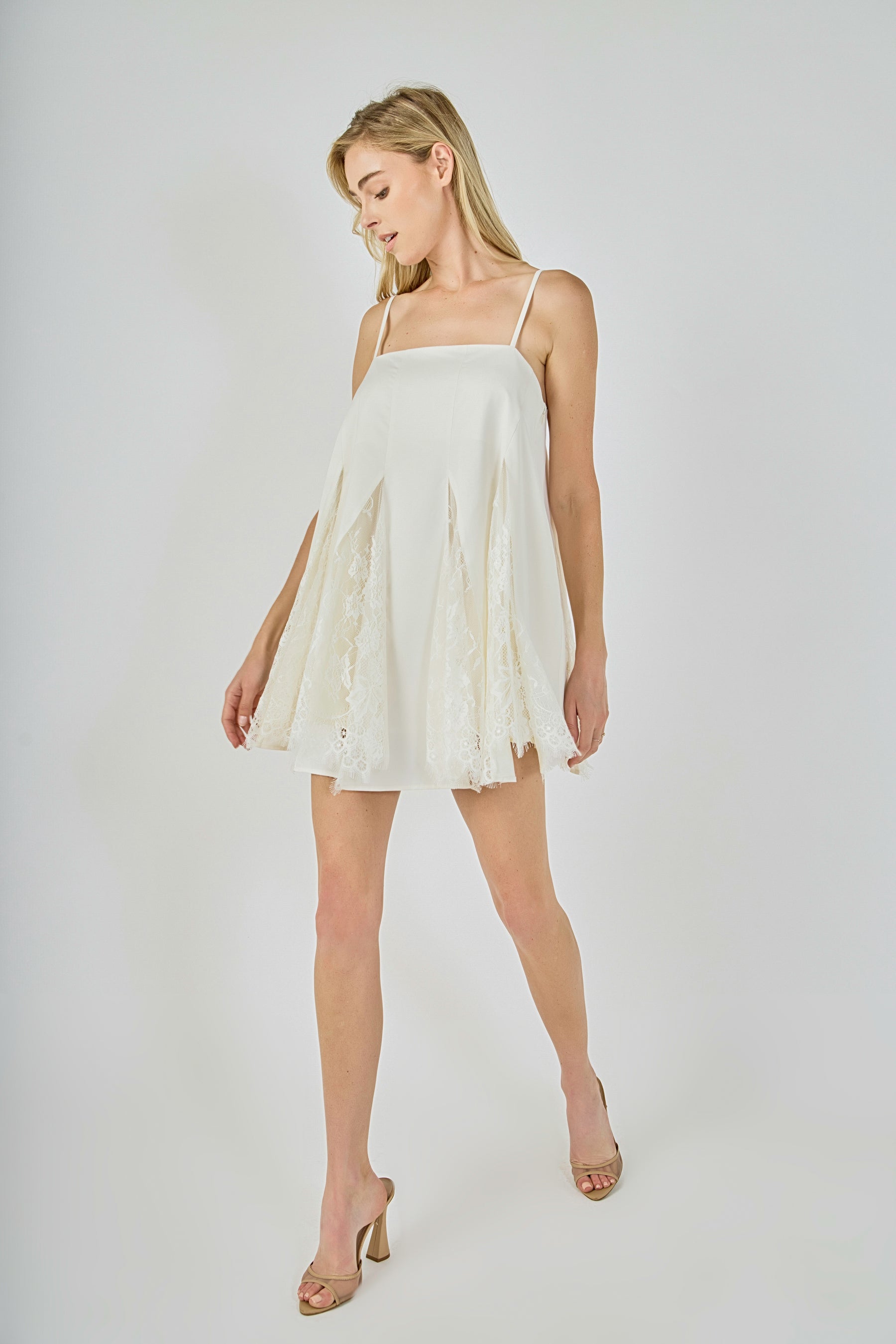 ENDLESS ROSE - Sleeveless Lace Godet Mini Dress - DRESSES available at Objectrare