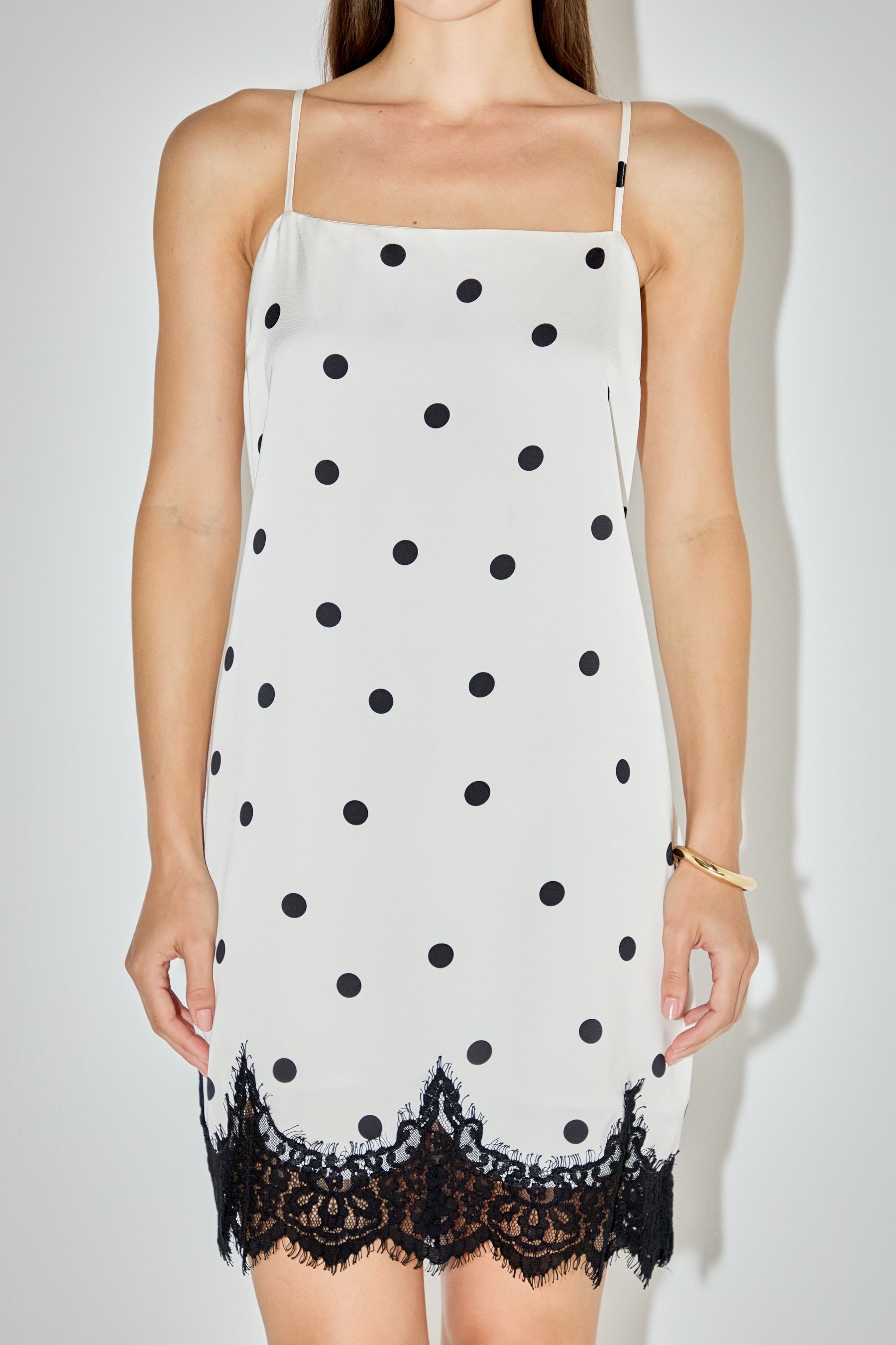 ENDLESS ROSE - Lace Polka Dot Slip Mini Dress - DRESSES available at Objectrare