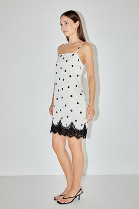 ENDLESS ROSE - Lace Polka Dot Slip Mini Dress - DRESSES available at Objectrare