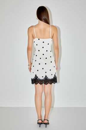 ENDLESS ROSE - Lace Polka Dot Slip Mini Dress - DRESSES available at Objectrare