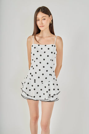 ENDLESS ROSE - Polka Dot Lace Trimmed Romper - ROMPERS available at Objectrare